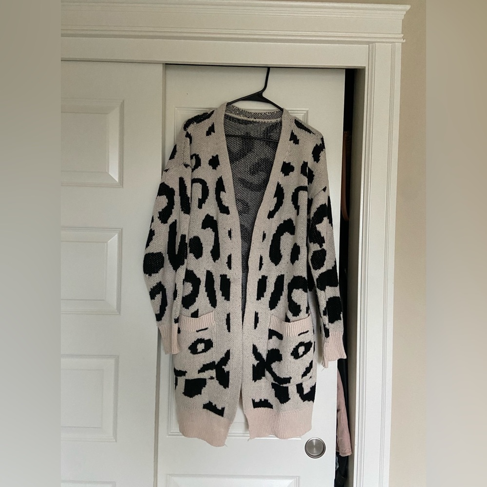 Leopard long cardigan sweater large